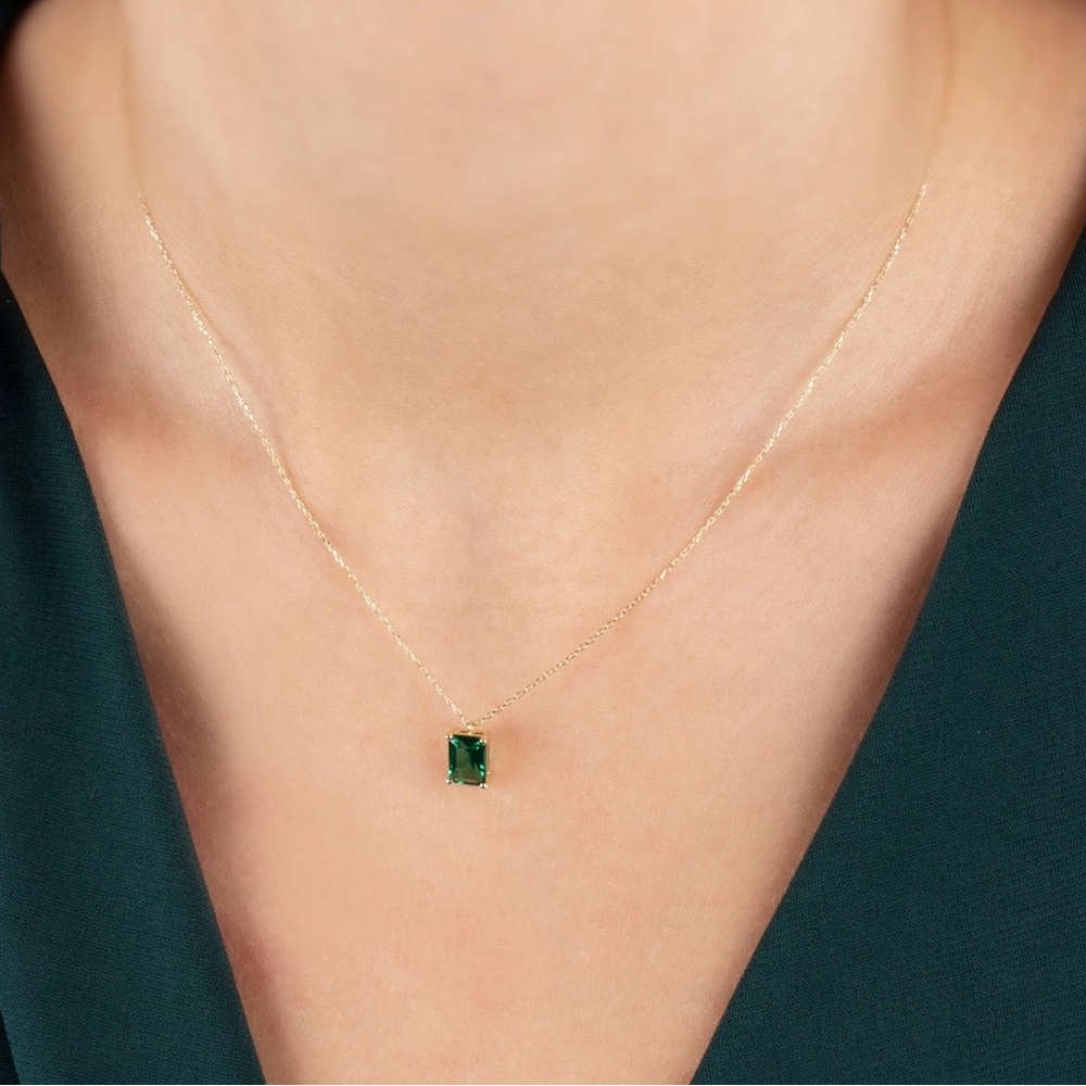 Emerald Rectangle Necklace 14k Solid White Gold, … - image 3